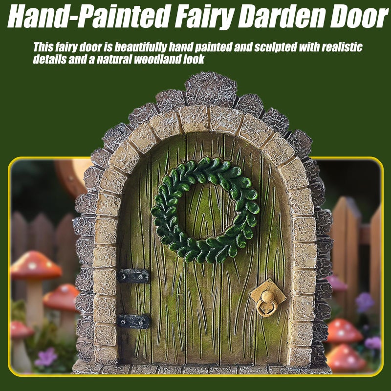 MUAMAX Garden Fairy Door Accessories Mystical Door for Tree Trunk Decor Gnome Home Doors Magical Doors for Fairy Wall Indoor Outdoor Decoration (Brown) - Image 3